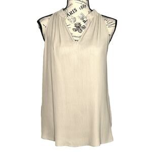 Banana Republic MEDIUM Petite Ribbed Pleated Sleeveless Split Neck Blouse
